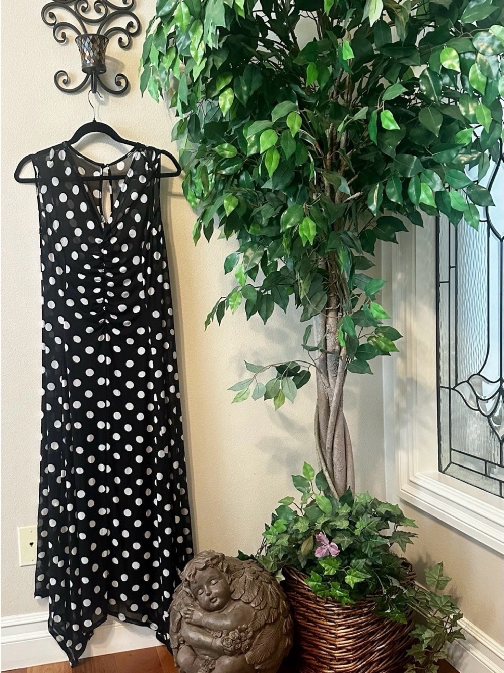 INC International Concepts Mona Dots Mesh V-Neck Dress Medium M NWT